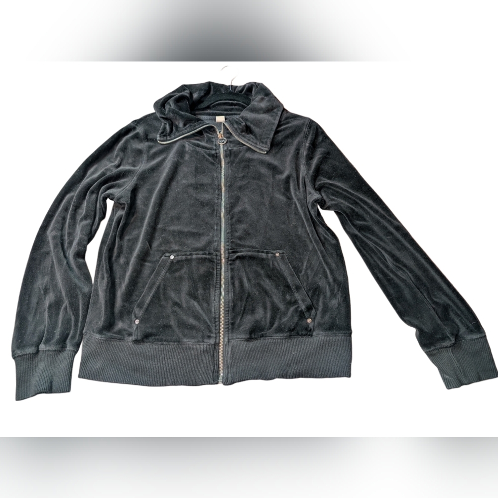 Michael Kors Black Velour Jacket with Logo Zipper